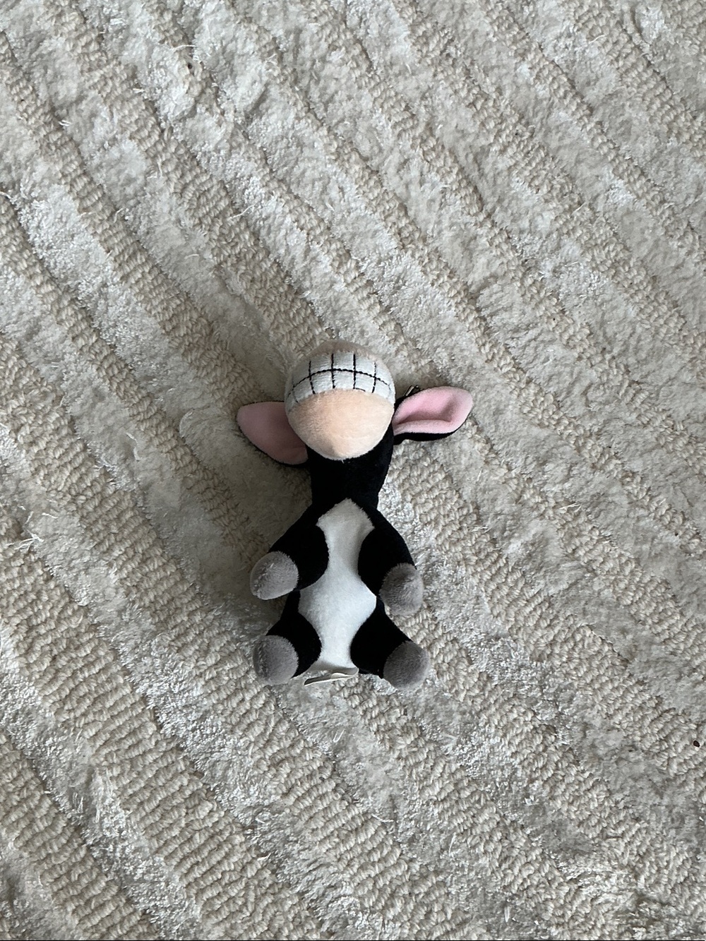 Plush Cow Toy in Black White and Pink